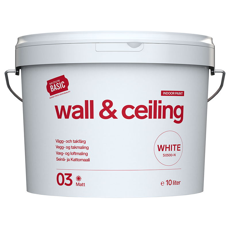 Midun Basic Vegg & Takmaling Hvit 10l Basic 10 L, Glans 3, Enklere Innemaling, Vannbasert