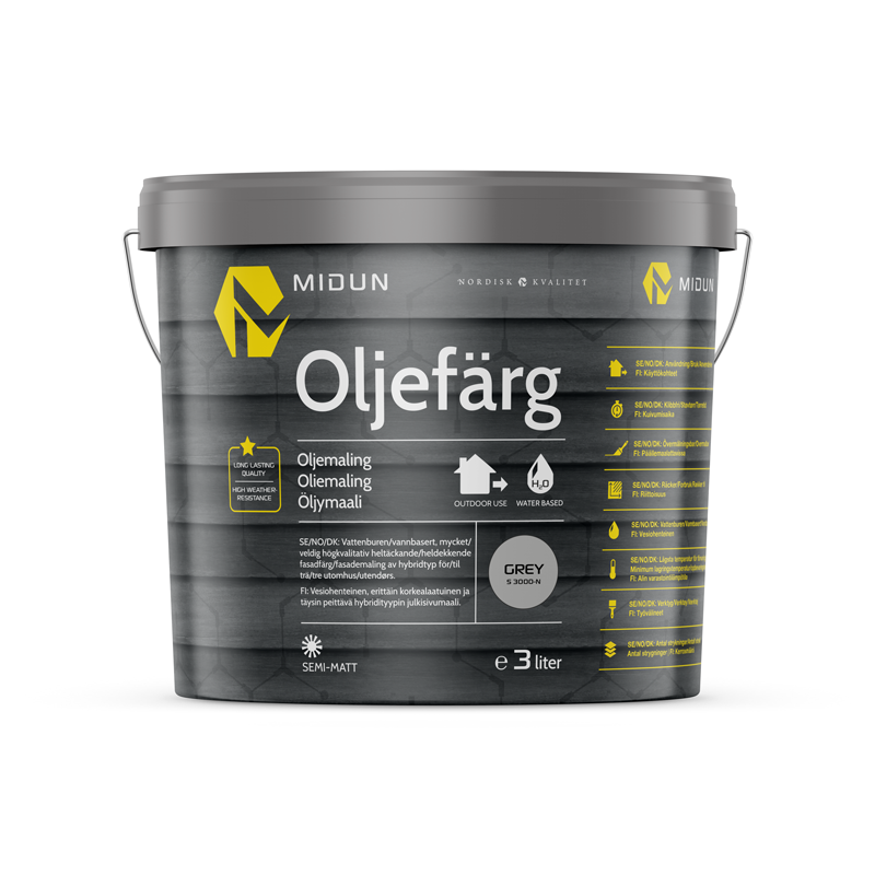Midun Oljemaling V Grå  3 L, Fasademaling, Utemaling, Vannbasert