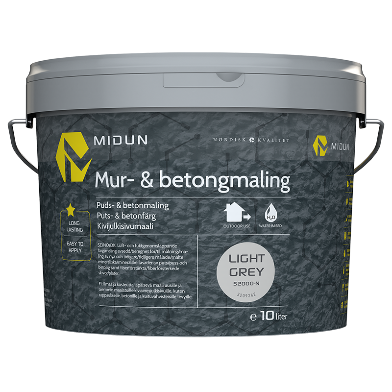 Midun Murmaling V Lysegrå  10 L, Utemaling, Vannbasert