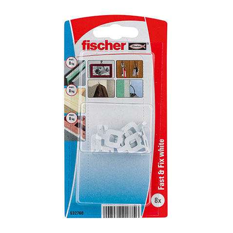 Fischer Veggkrok  Fast & Fix 8 Stk, Hvit