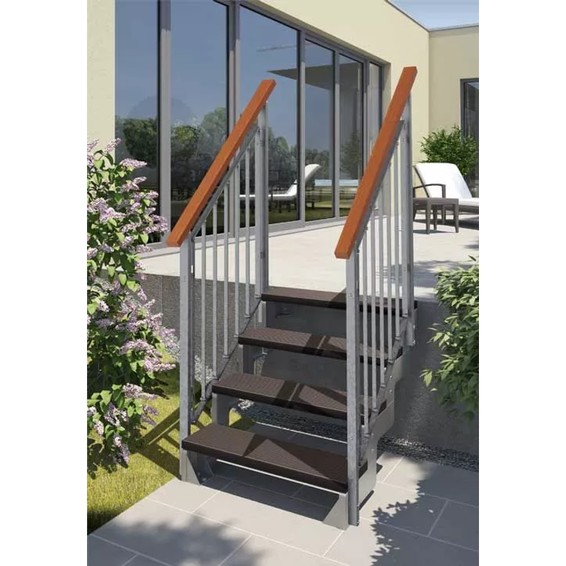 Dolle Utvendig Trapp Gardentop Trimax® Rekkverk Begge Sider Dolle 4 Trinn, Mørkebrun