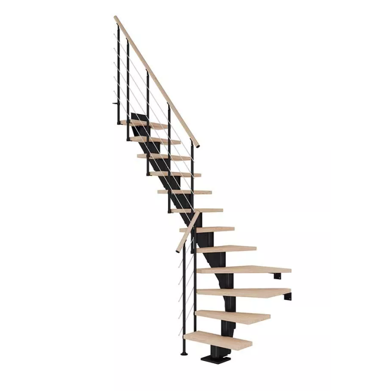 Dolle Trapp Frankfurt Style6 L-form Dolle Svart, Hvitoljet Eik, 13 Trinn, 65 Cm