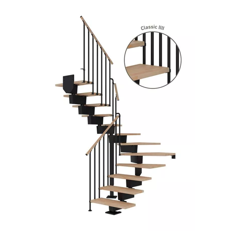 Dolle Trapp Dubai Classic Iiii U-form Dolle 16 Trinn, Svart, Oljet Bøk, 80 Cm
