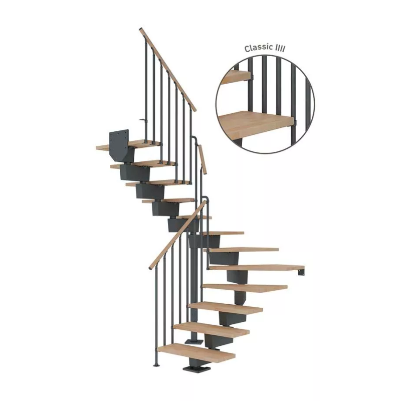 Dolle Trapp Dubai Classic Iiii U-form Dolle 16 Trinn, Antracit, Oljet Bøk, 90 Cm