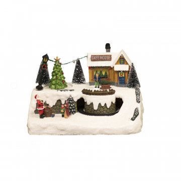 Julstad Treehouse Town med ljus och musik