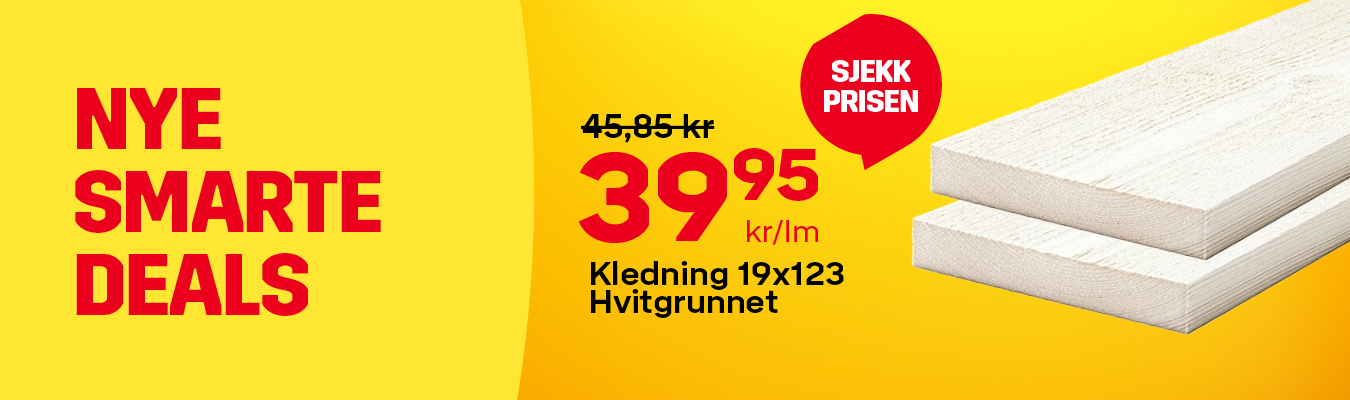 Hvitgrunnet kledning 39,95 kr/lm