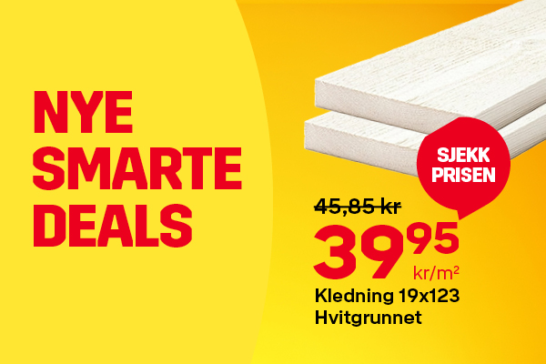 Hvitgrunnet kledning 39,95 kr/lm